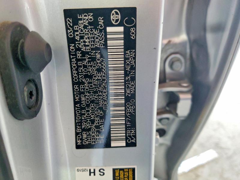 2022 Toyota Corolla მანქანა იყიდება აუქციონზე, vin: JTDEAMDE2NJ056667, აუქციონის ნომერი: 61413676