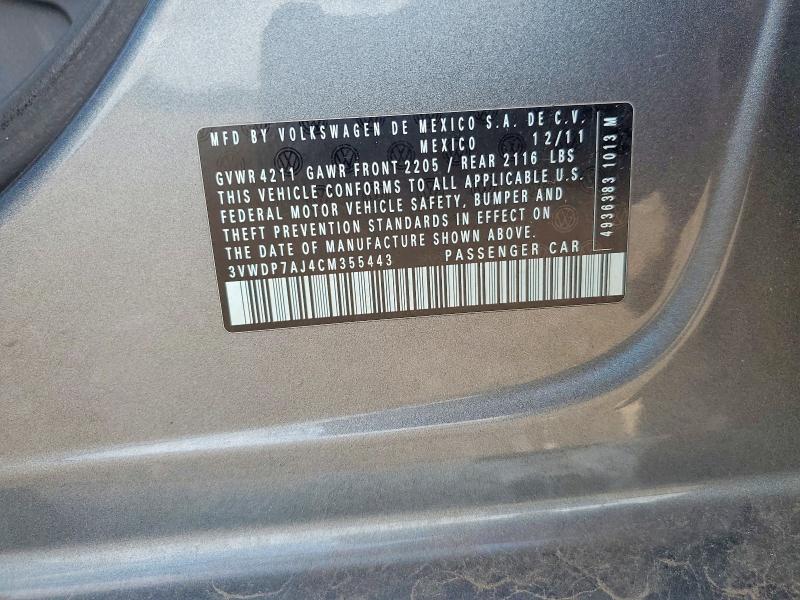 Aukcja sprzedaży 2012 Volkswagen Jetta, vin: 3VWDP7AJ4CM355443, numer aukcji: 60562136