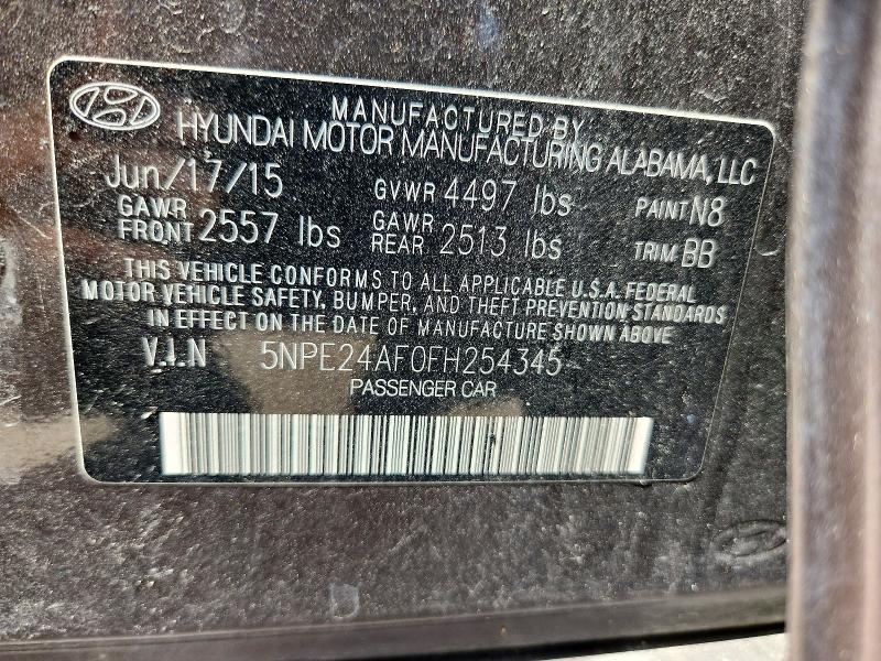 60175936 :رقم المزاد ، 5NPE24AF0FH254345 vin ، 2015 Hyundai Sonata مزاد بيع