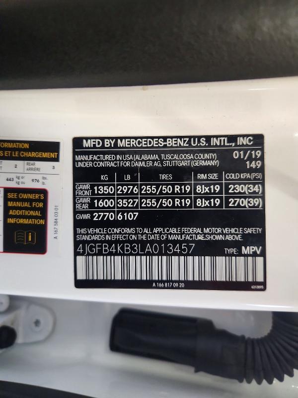 Aukcja sprzedaży 2020 Mercedes-benz Gle, vin: 4JGFB4KB3LA013457, numer aukcji: 62209146