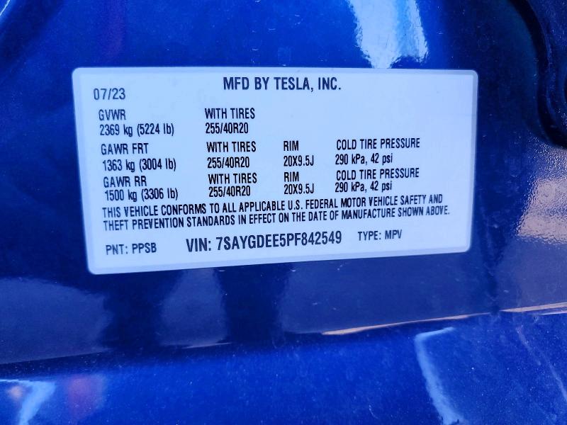 Aukcja sprzedaży 2023 Tesla Model Y, vin: 7SAYGDEE5PF842549, numer aukcji: 62697806