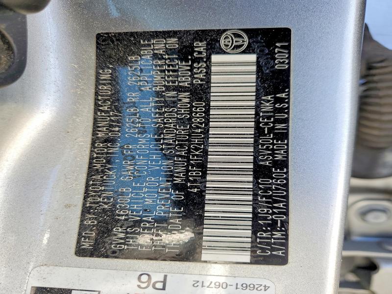 Auction sale of the 2017 Toyota Camry, vin: 4T1BF1FK2HU428660, lot number: 60439776
