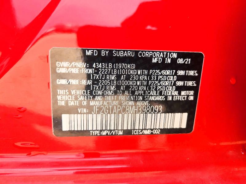 Aukcja sprzedaży 2021 Subaru Crosstrek, vin: JF2GTAPC8MH398093, numer aukcji: 60327046