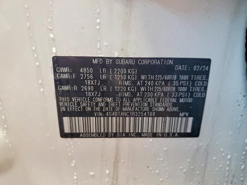 62323826 :رقم المزاد ، 4S4BTANC1R3254168 vin ، 2024 Subaru Outback مزاد بيع