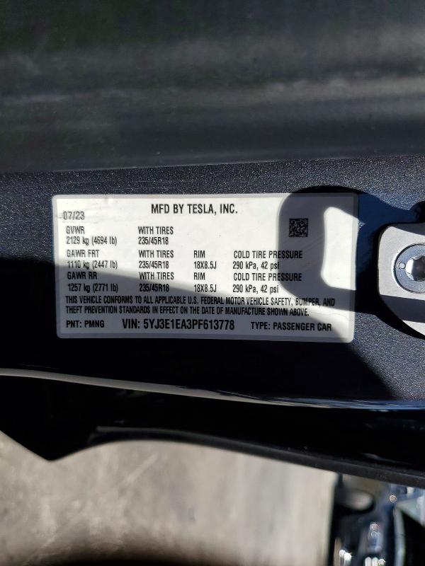 Продажа на аукционе авто 2023 Tesla Model 3, vin: 5YJ3E1EA3PF613778, номер лота: 62475916