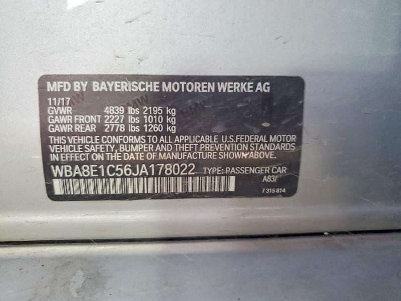 59895376 :رقم المزاد ، WBA8E1C56JA178022 vin ، 2018 Bmw 330e مزاد بيع