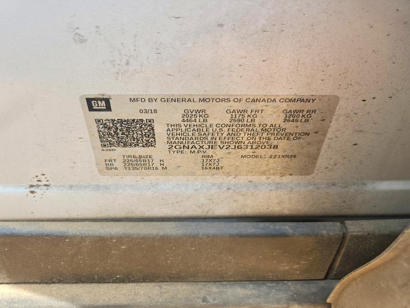 2018 Chevrolet Equinox მანქანა იყიდება აუქციონზე, vin: 2GNAXJEV2J6312038, აუქციონის ნომერი: 62713636
