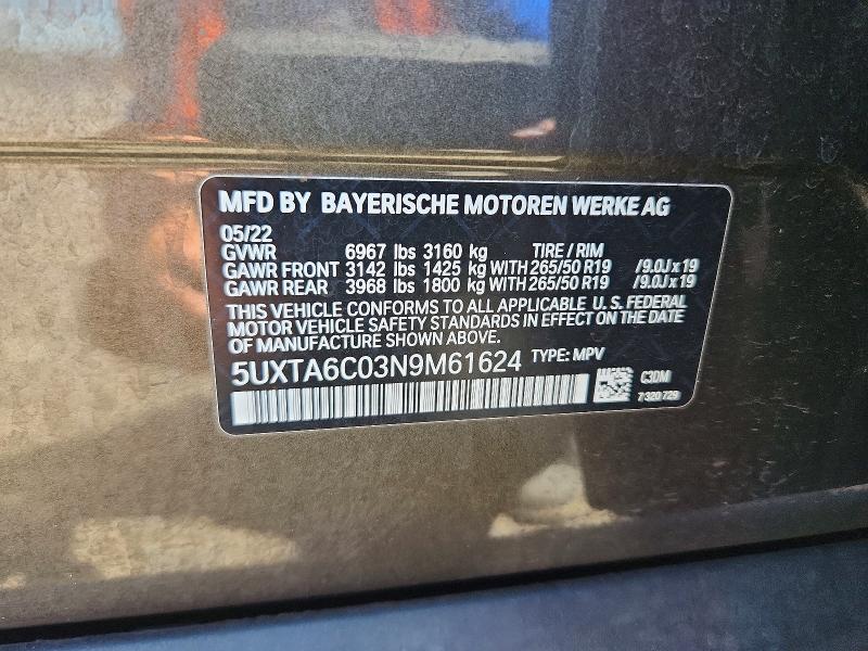 63328686 :رقم المزاد ، 5UXTA6C03N9M61624 vin ، 2022 Bmw X5 مزاد بيع