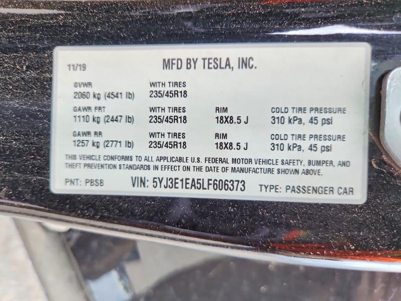 Auction sale of the 2020 Tesla Model 3, vin: 5YJ3E1EA5LF606373, lot number: 63339636