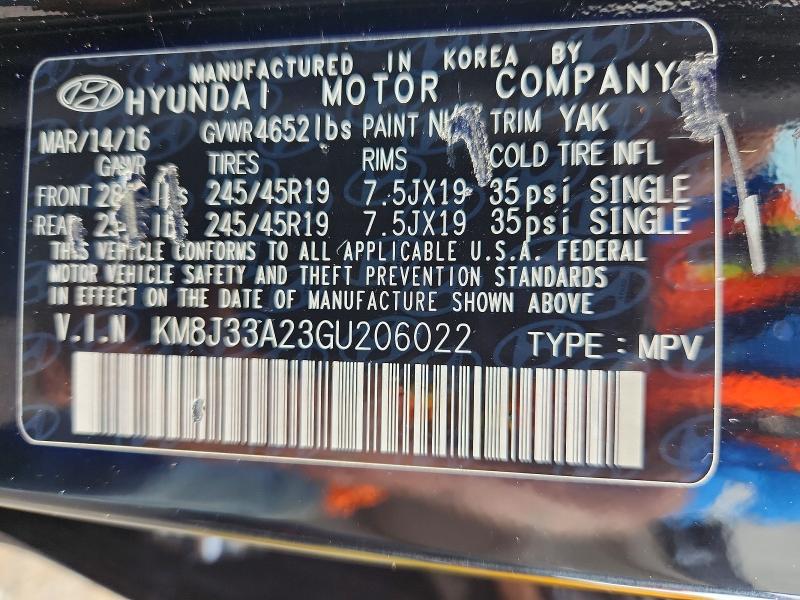 Продаж на аукціоні авто 2016 Hyundai Tucson, vin: KM8J33A23GU206022, номер лоту: 59838956