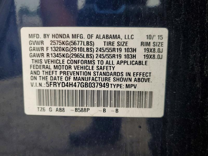 Продажа на аукционе авто 2016 Acura Mdx, vin: 5FRYD4H47GB037949, номер лота: 61396966