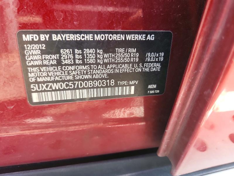 61509436 :رقم المزاد ، 5UXZW0C57D0B90318 vin ، 2013 Bmw X5 مزاد بيع