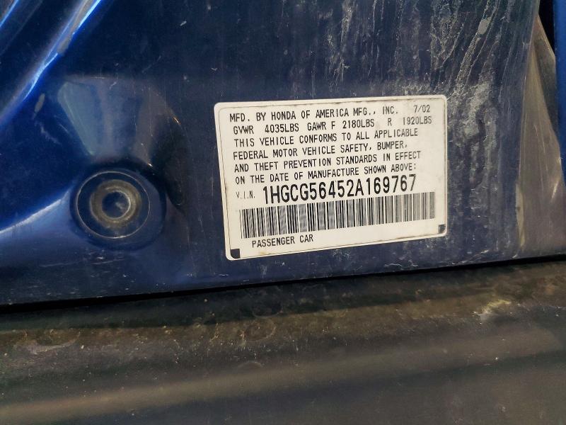 Продажа на аукционе авто 2002 Honda Accord, vin: 1HGCG56452A169767, номер лота: 59785536