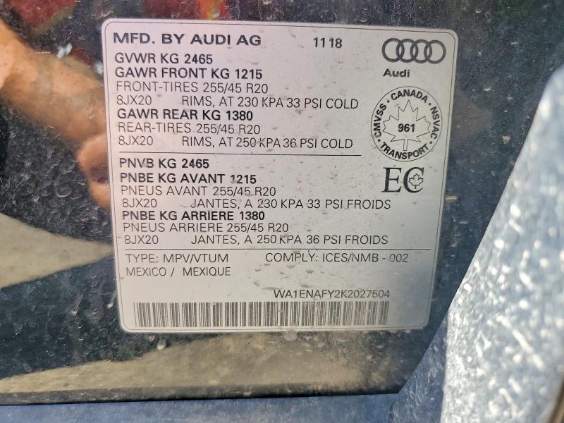 Продажа на аукционе авто 2019 Audi Q5, vin: WA1ENAFY2K2027504, номер лота: 61519796