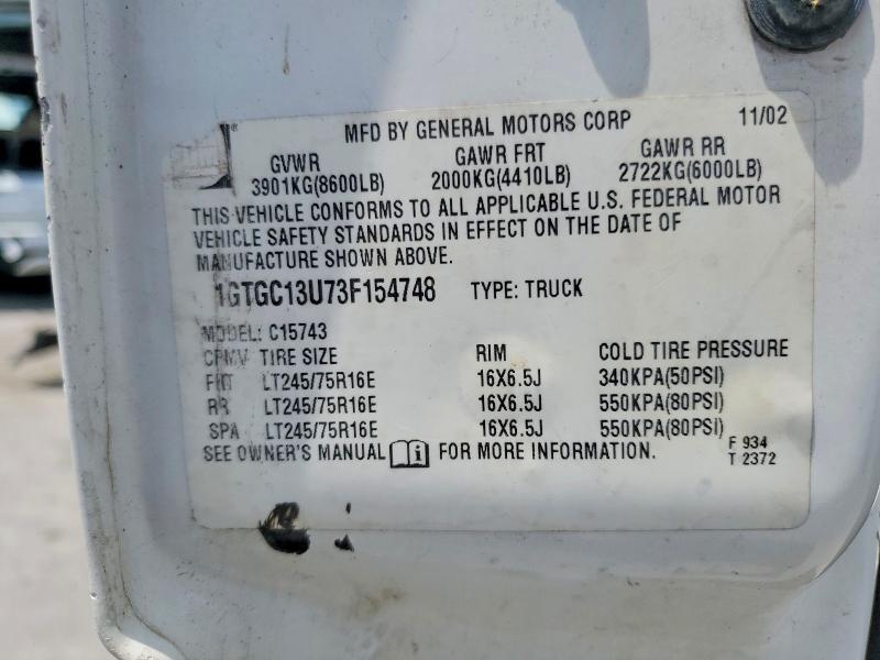 Продаж на аукціоні авто 2003 Gmc Sierra, vin: 1GTGC13U73F154748, номер лоту: 62086276