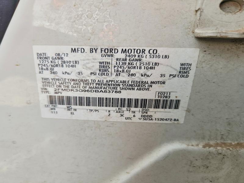 62525616 :رقم المزاد ، 2FMDK3G96DBA83788 vin ، 2013 Ford Edge مزاد بيع
