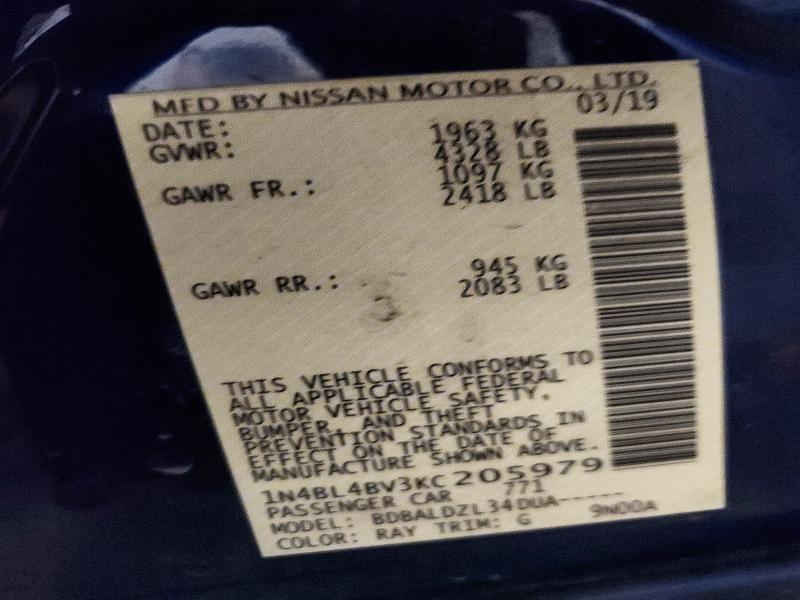 Продажа на аукционе авто 2019 Nissan Altima, vin: 1N4BL4BV3KC205979, номер лота: 57465636