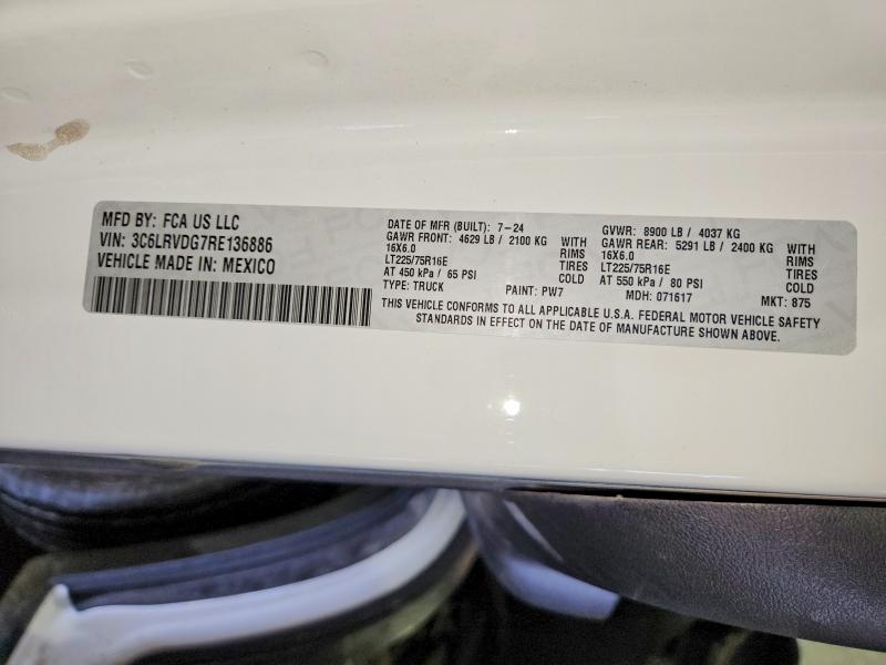 62049676 :رقم المزاد ، 3C6LRVDG7RE136886 vin ، 2024 Ram Promaster 2500 مزاد بيع