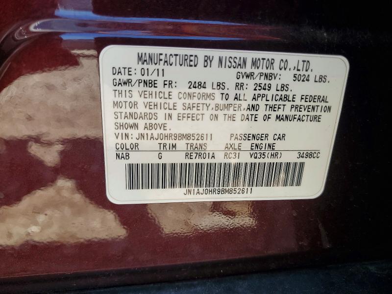 62397386 :رقم المزاد ، JN1AJ0HR9BM852611 vin ، 2011 Infiniti Ex35 مزاد بيع