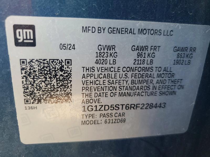Aukcja sprzedaży 2024 Chevrolet Malibu, vin: 1G1ZD5ST6RF228443, numer aukcji: 61891006