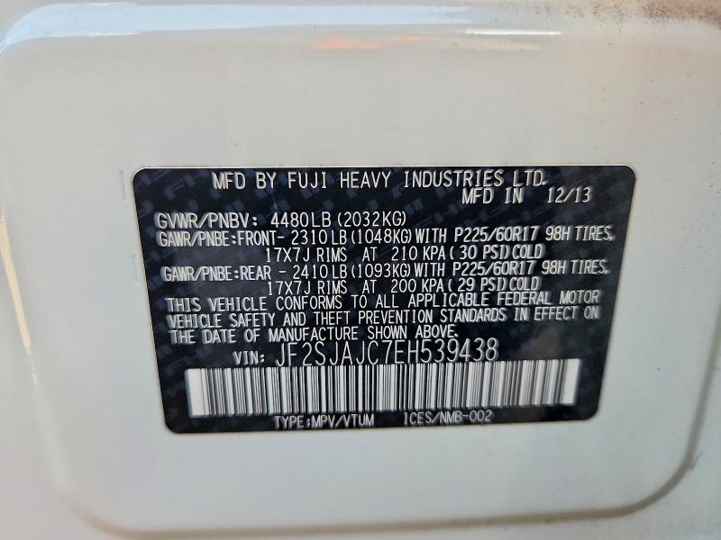 61289016 :رقم المزاد ، JF2SJAJC7EH539438 vin ، 2014 Subaru Forester مزاد بيع
