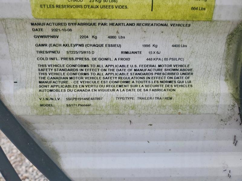 Продажа на аукционе авто 2022 Heartland Pioneer, vin: 5SFPB1914NE487897, номер лота: 60811616
