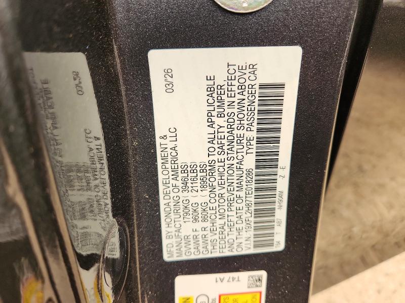 Aukcja sprzedaży 2026 Honda Civic, vin: 19XFL2H87TE018286, numer aukcji: 60816956