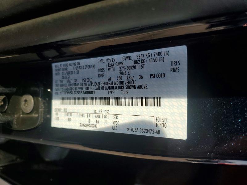 Продажа на аукционе авто 2025 Ford F150, vin: 1FTFW5LD2SFA69681, номер лота: 60662086
