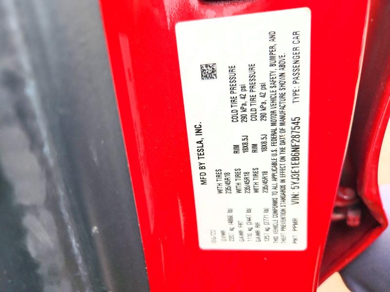 Продаж на аукціоні авто 2022 Tesla Model 3, vin: 5YJ3E1EB6NF287545, номер лоту: 61356826