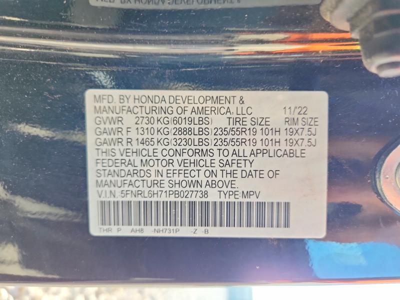 Продаж на аукціоні авто 2023 Honda Odyssey, vin: 5FNRL6H71PB027738, номер лоту: 63315086