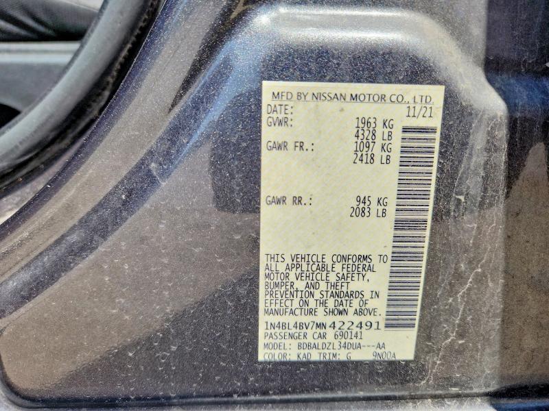 2021 Nissan Altima მანქანა იყიდება აუქციონზე, vin: 1N4BL4BV7MN422491, აუქციონის ნომერი: 77581465