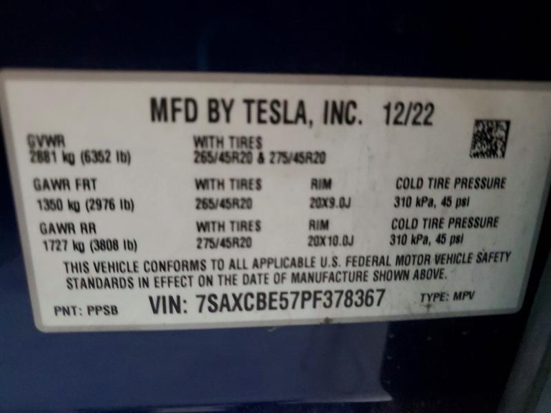 Продаж на аукціоні авто 2023 Tesla Model X, vin: 7SAXCBE57PF378367, номер лоту: 60233476