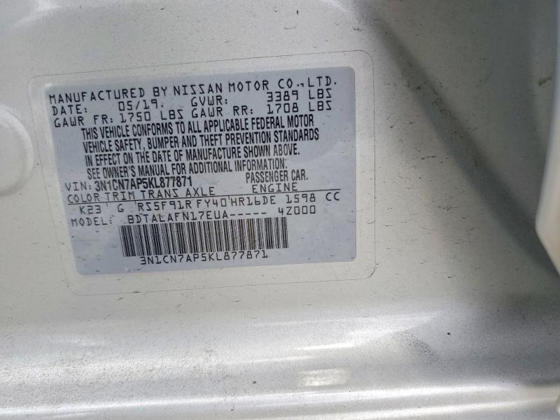 Aukcja sprzedaży 2019 Nissan Versa, vin: 3N1CN7AP5KL877871, numer aukcji: 62081356
