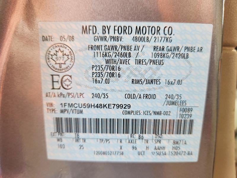 Продажа на аукционе авто 2008 Ford Escape, vin: 1FMCU59H48KE79929, номер лота: 60077456