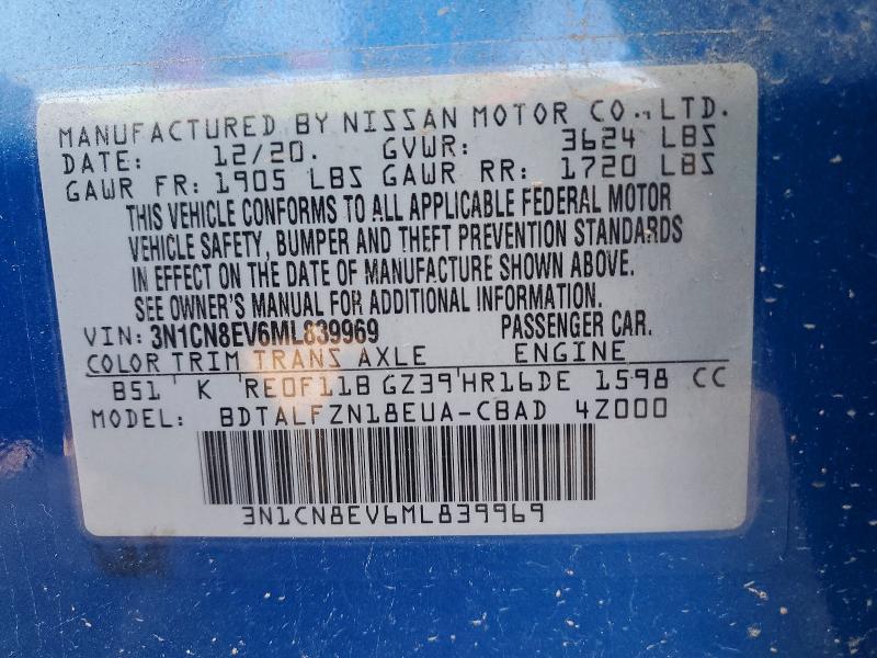 Продаж на аукціоні авто 2021 Nissan Versa, vin: 3N1CN8EV6ML839969, номер лоту: 52810366