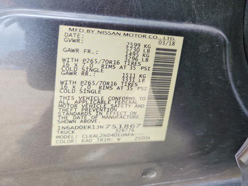 2018 Nissan Frontier მანქანა იყიდება აუქციონზე, vin: 1N6AD0ER1JN751867, აუქციონის ნომერი: 59657386