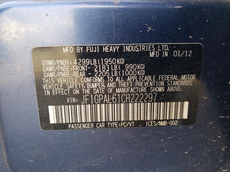 Продажа на аукционе авто 2012 Subaru Impreza, vin: JF1GPAL61CH222297, номер лота: 60976846