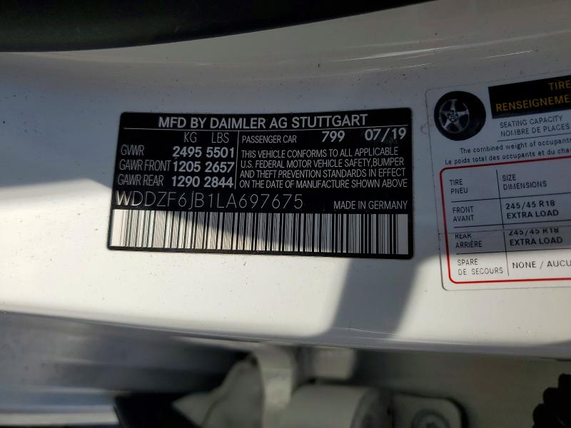 Aukcja sprzedaży 2020 Mercedes-benz E, vin: WDDZF6JB1LA697675, numer aukcji: 60987876