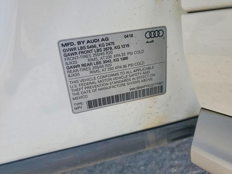 Продаж на аукціоні авто 2018 Audi Q5, vin: WA1BNAFYXJ2171951, номер лоту: 57821716