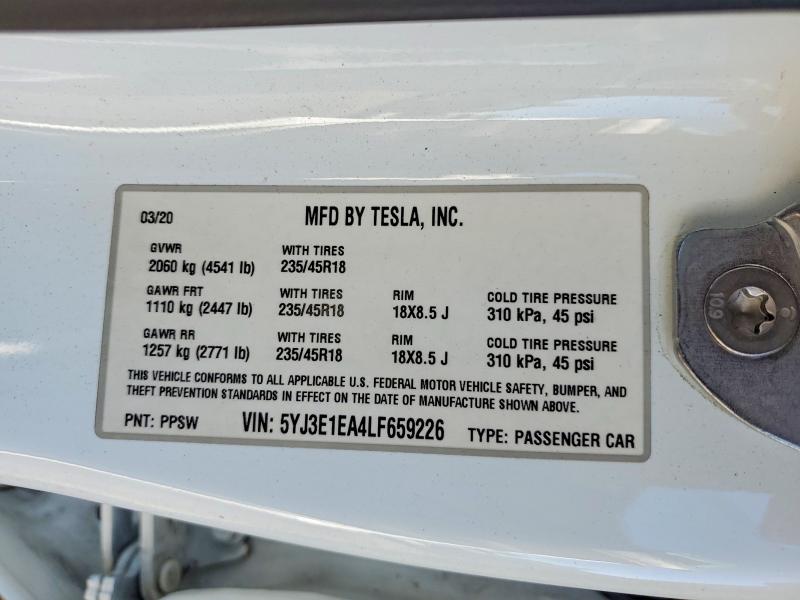 Aukcja sprzedaży 2020 Tesla Model 3, vin: 5YJ3E1EA4LF659226, numer aukcji: 62614556
