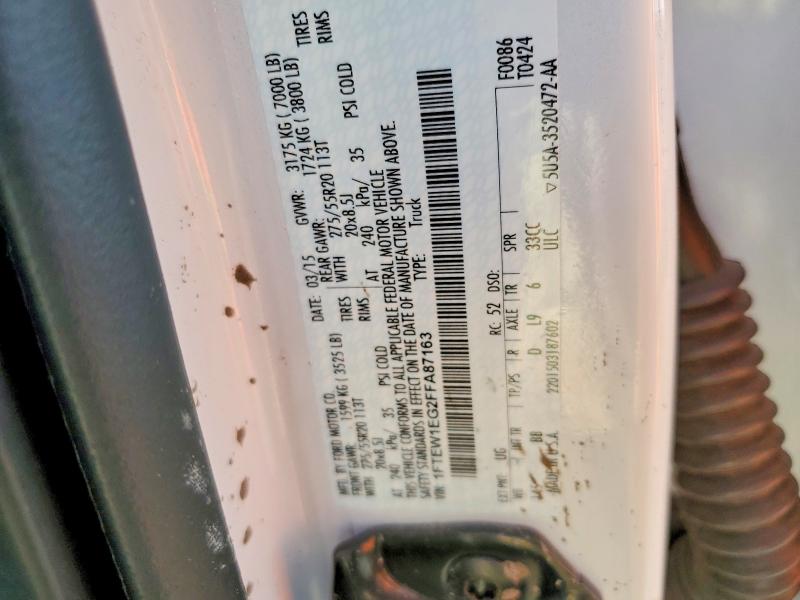 60931656 :رقم المزاد ، 1FTEW1EG2FFA87163 vin ، 2015 Ford F150 مزاد بيع