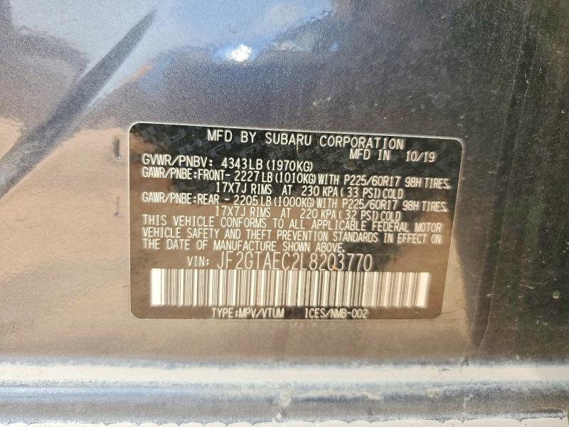 Aukcja sprzedaży 2020 Subaru Crosstrek, vin: JF2GTAEC2L8203770, numer aukcji: 62268346