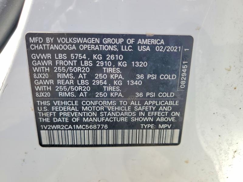 Продаж на аукціоні авто 2021 Volkswagen Atlas, vin: 1V2WR2CA1MC568776, номер лоту: 60468246
