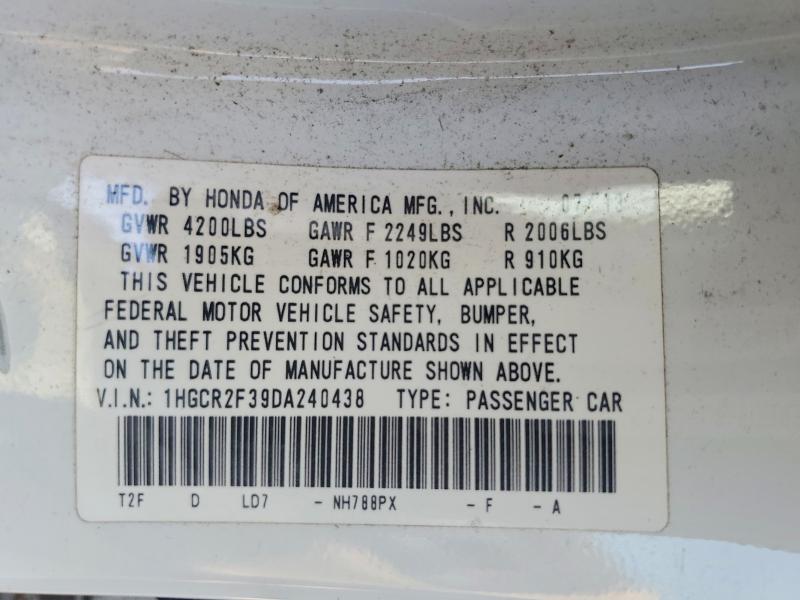 Продажа на аукционе авто 2013 Honda Accord, vin: 1HGCR2F39DA240438, номер лота: 60640026