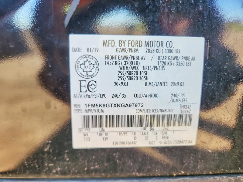 Aukcja sprzedaży 2019 Ford Explorer, vin: 1FM5K8GTXKGA97972, numer aukcji: 60391666