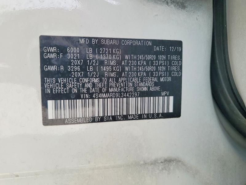 2020 Subaru Ascent მანქანა იყიდება აუქციონზე, vin: 4S4WMARD9L3442297, აუქციონის ნომერი: 61757176