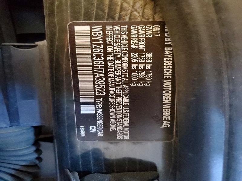 2017 Bmw I3 მანქანა იყიდება აუქციონზე, vin: WBY1Z6C36H7A39523, აუქციონის ნომერი: 62568276