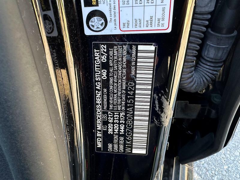 61842306 :رقم المزاد ، W1K6G7GB0NA151420 vin ، 2022 Mercedes-benz S مزاد بيع