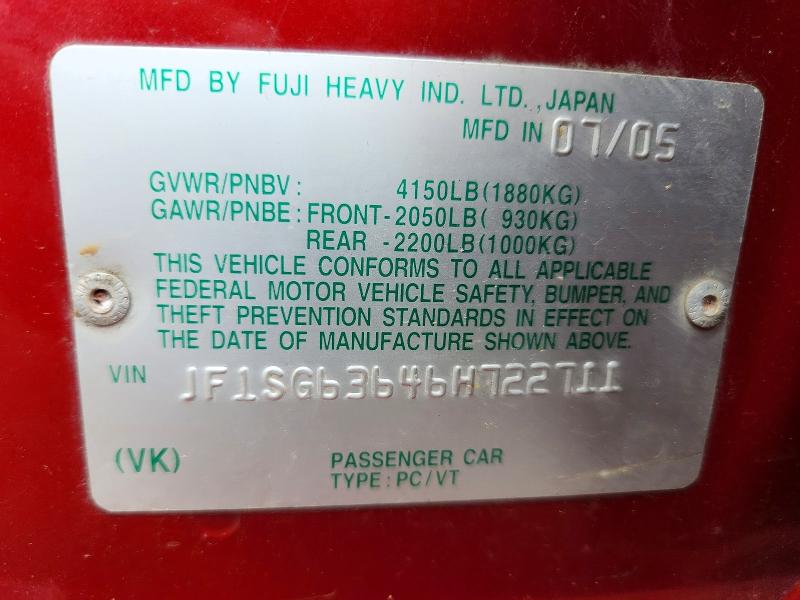 Продаж на аукціоні авто 2006 Subaru Forester, vin: JF1SG63646H722711, номер лоту: 63344426
