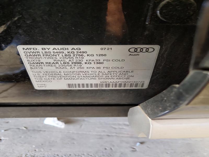 2021 Audi Q5 მანქანა იყიდება აუქციონზე, vin: WA1AAAFY0M2133723, აუქციონის ნომერი: 62426356